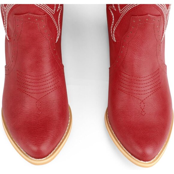 ⚡Women's Red Mid Calf Cowgirl Boots Pointy Toe Boot Embroidered Western - Picture 3 of 8